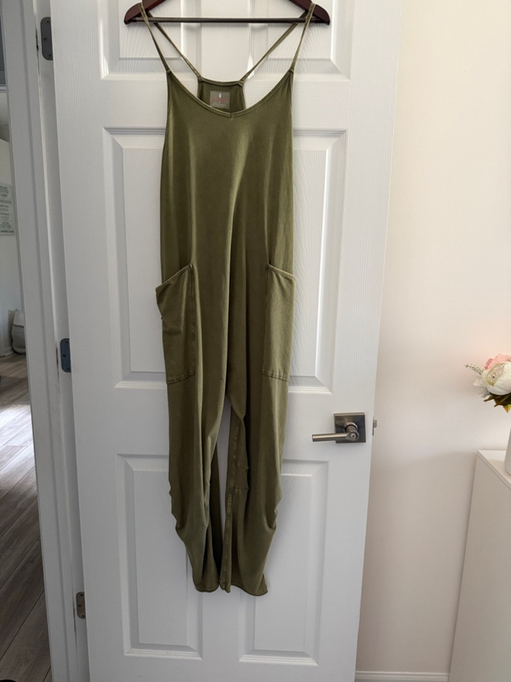 Free People Olive Green Sleeveless Jumpsuit with Pockets